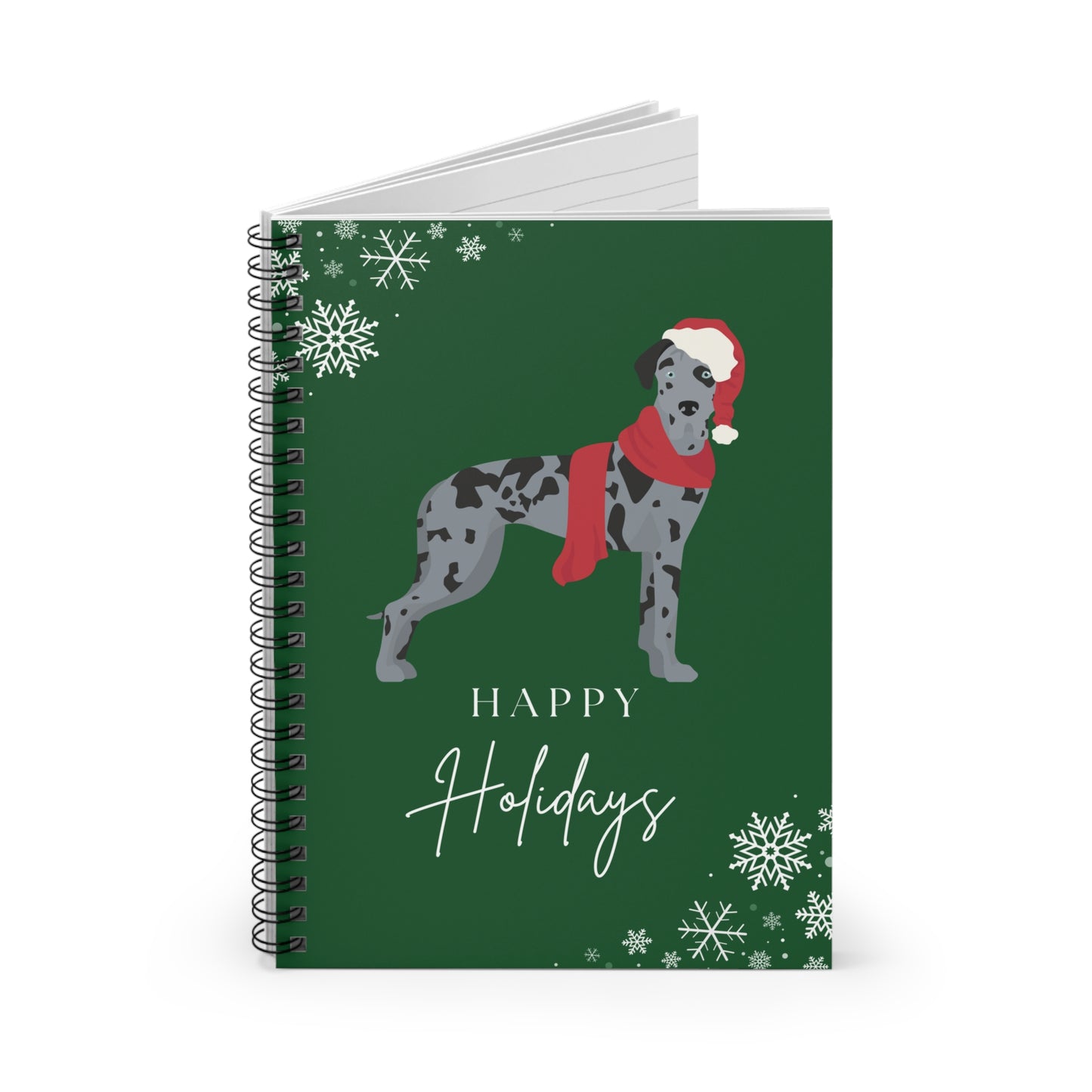 Happy Holidays Great Dane College Ruled Spiral Notebook