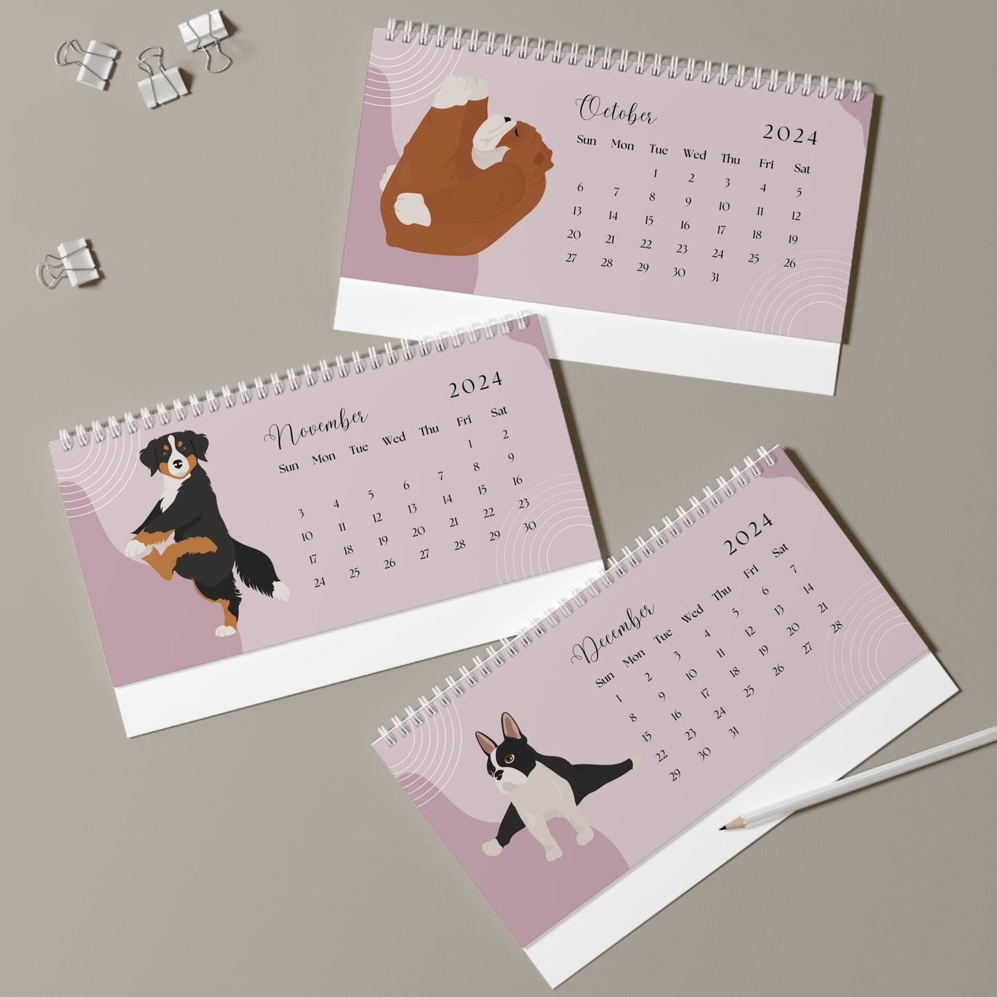 Dogs in Yoga Positions 2024 Monthly Desk Calendar