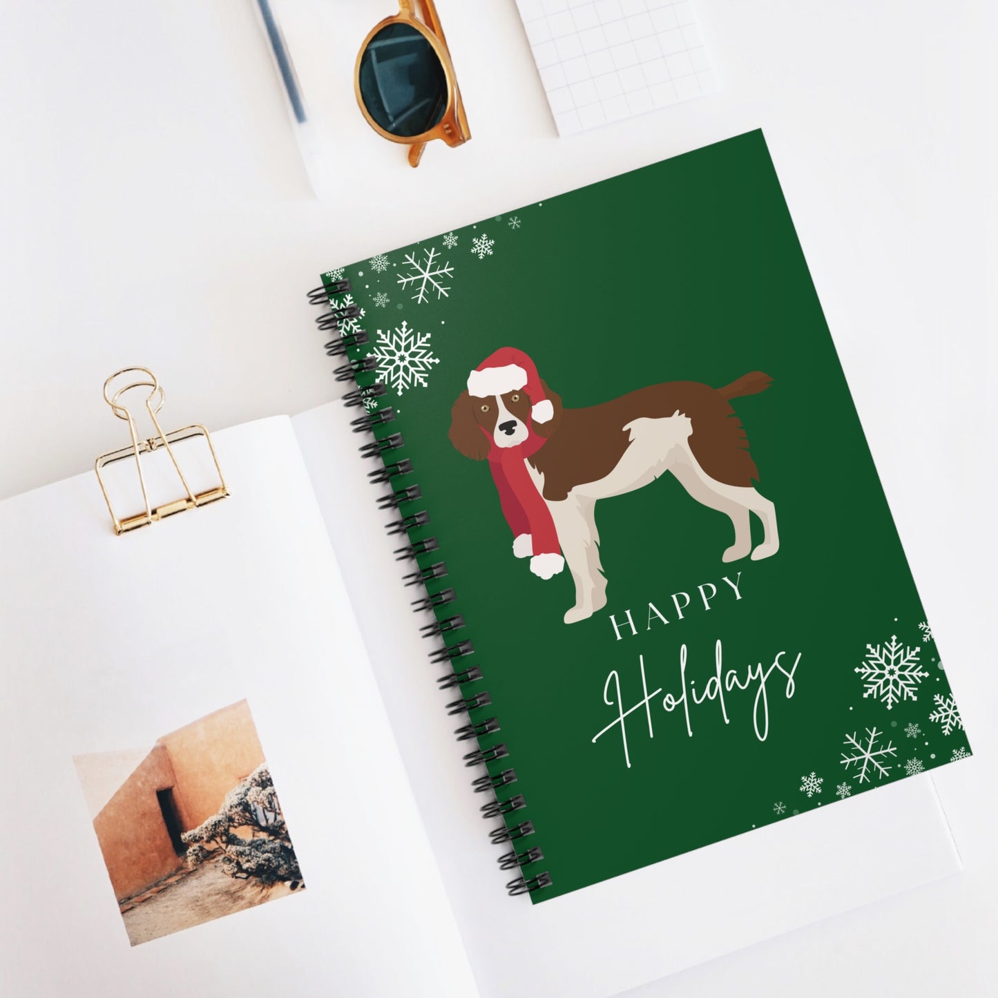 Happy Holidays Brittany Spaniel College Ruled Spiral Notebook