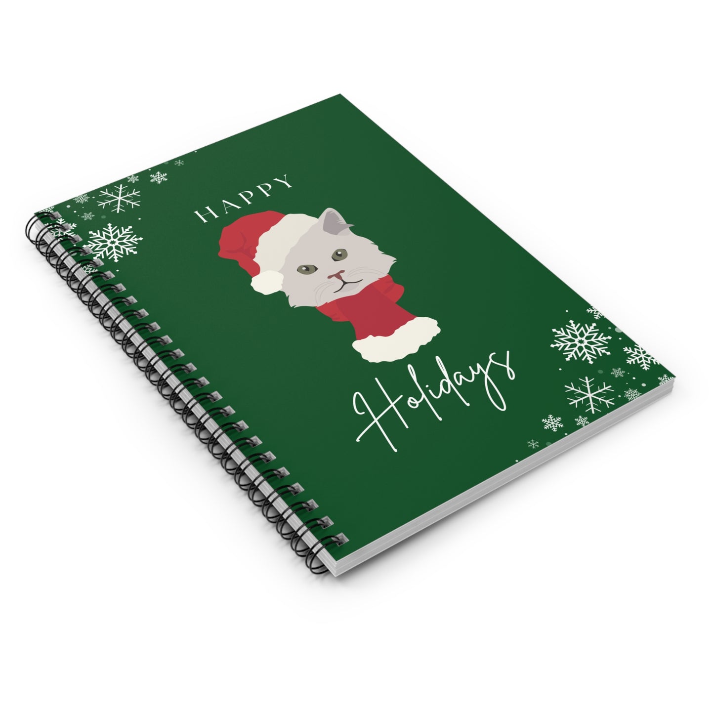 Happy Holidays Turkish Angora Cat College Ruled Spiral Notebook