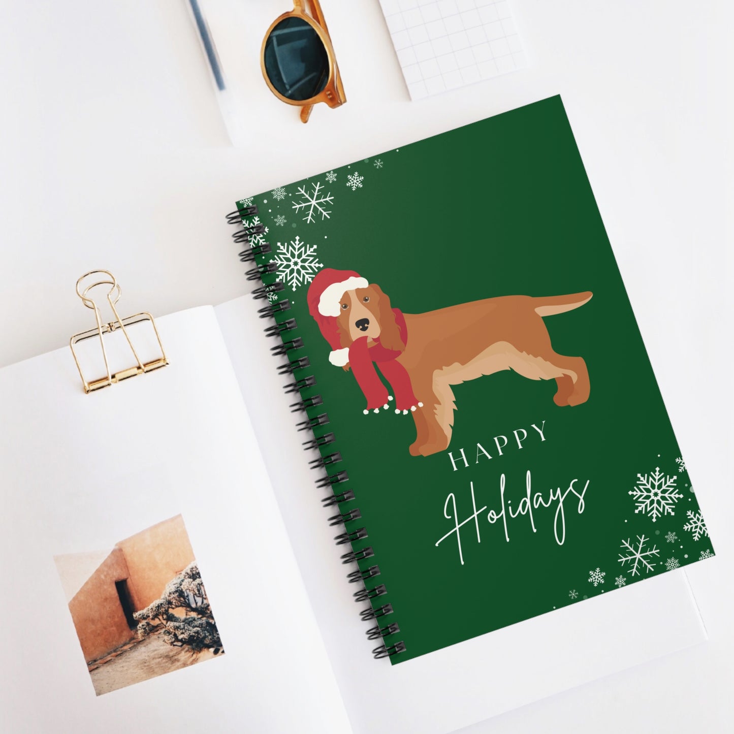 Happy Holidays Spaniel College Ruled Spiral Notebook