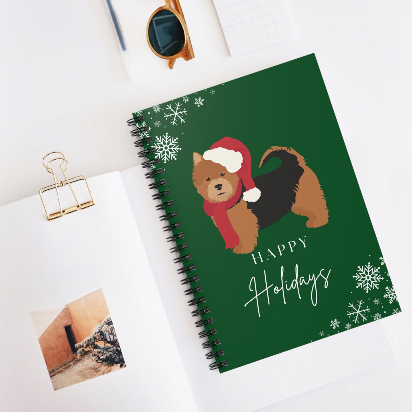 Happy Holidays Terrier College Ruled Spiral Notebook