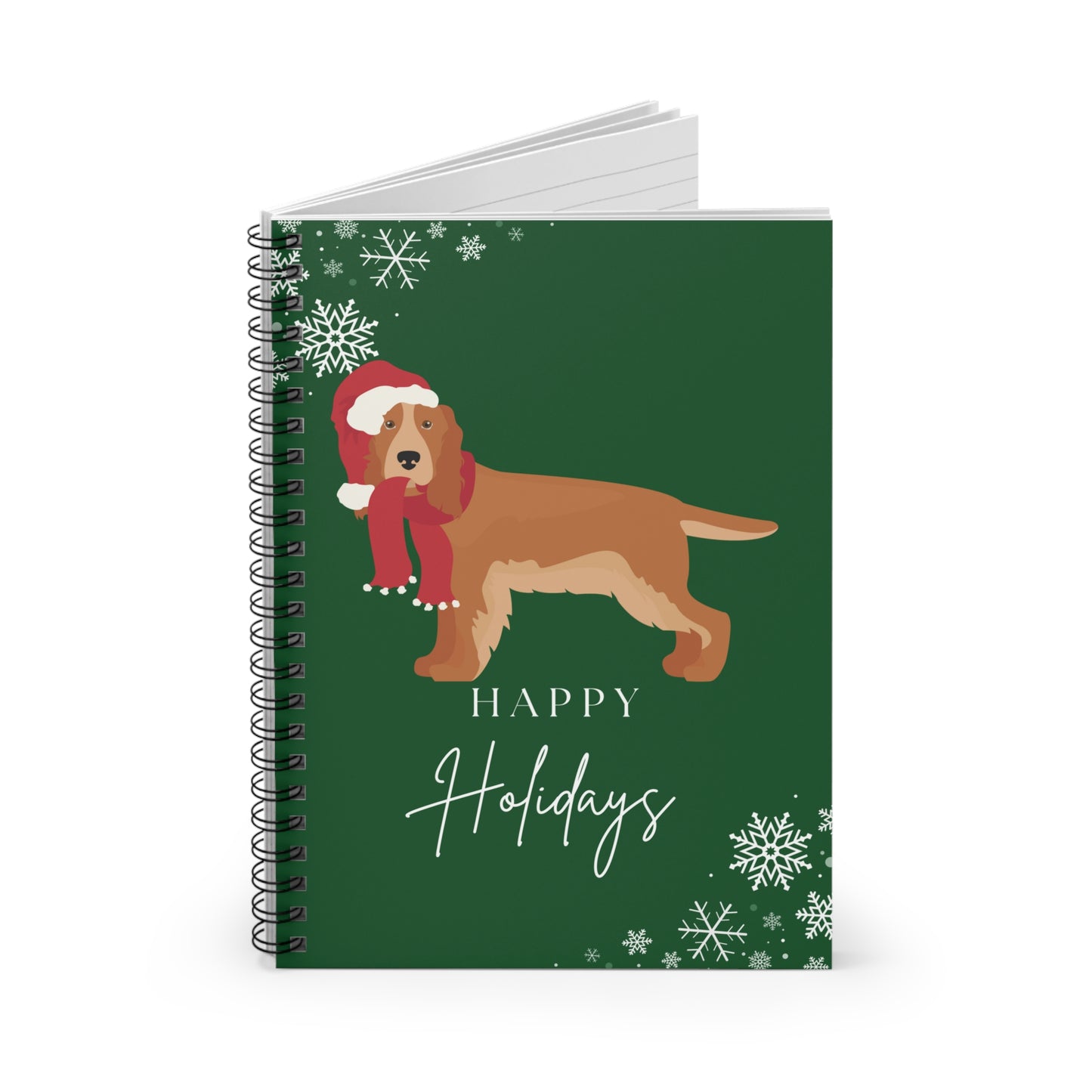 Happy Holidays Spaniel College Ruled Spiral Notebook