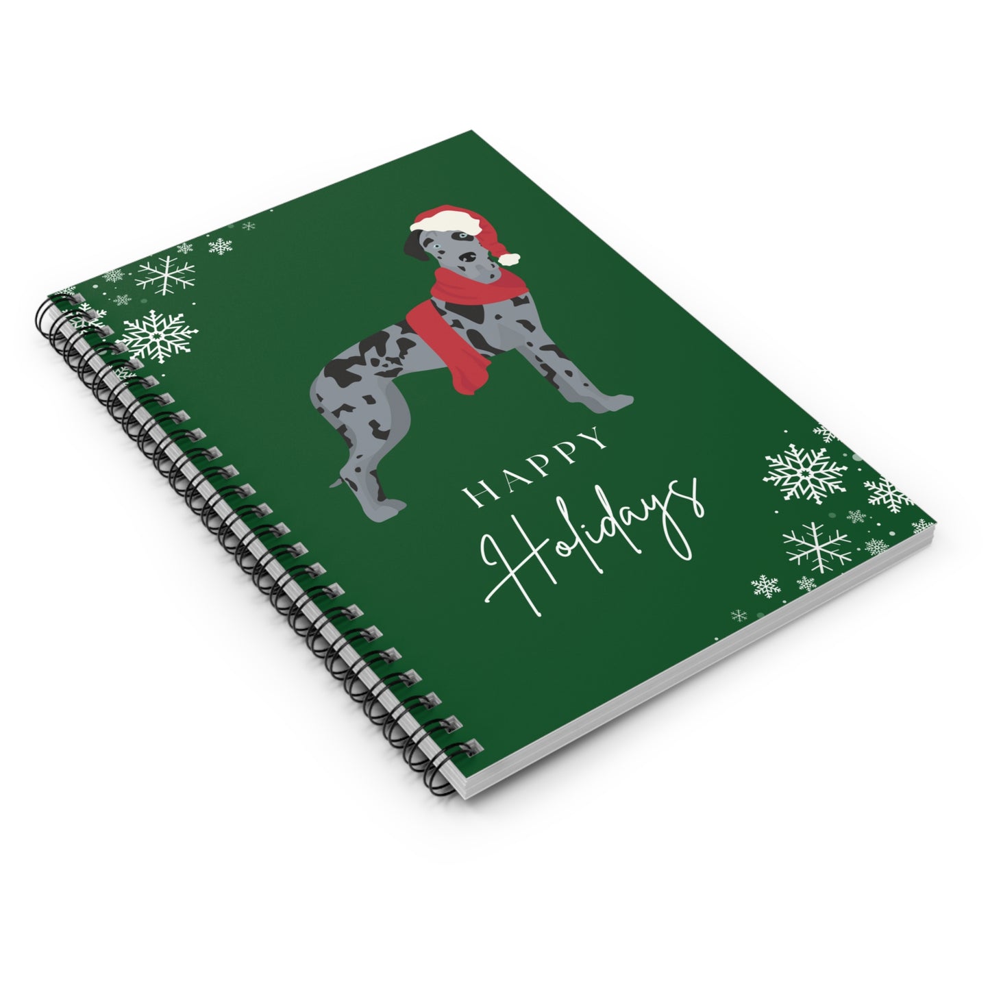 Happy Holidays Great Dane College Ruled Spiral Notebook