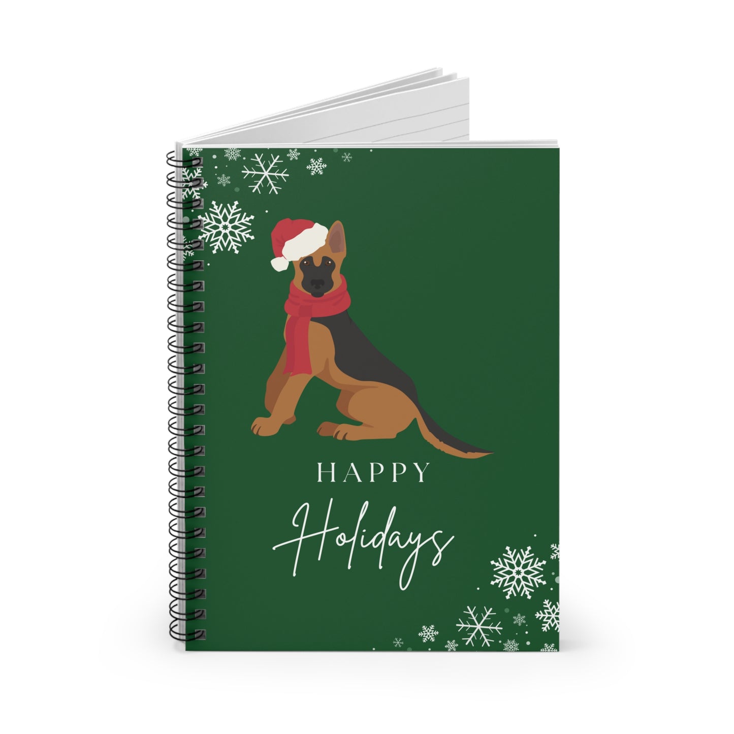 Happy Holidays German Shepherd College Ruled Spiral Notebook