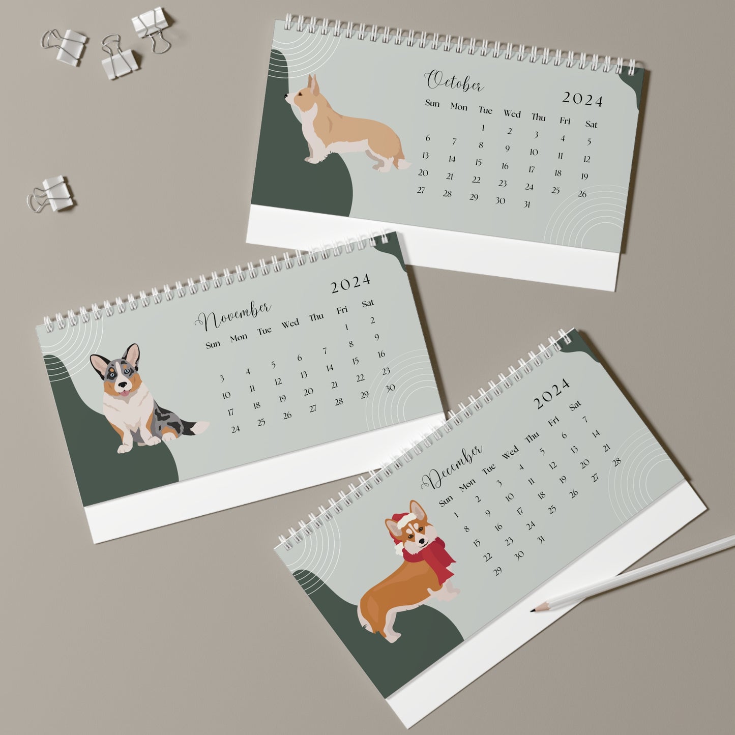 Corgis 2024 Monthly Desk Calendar
