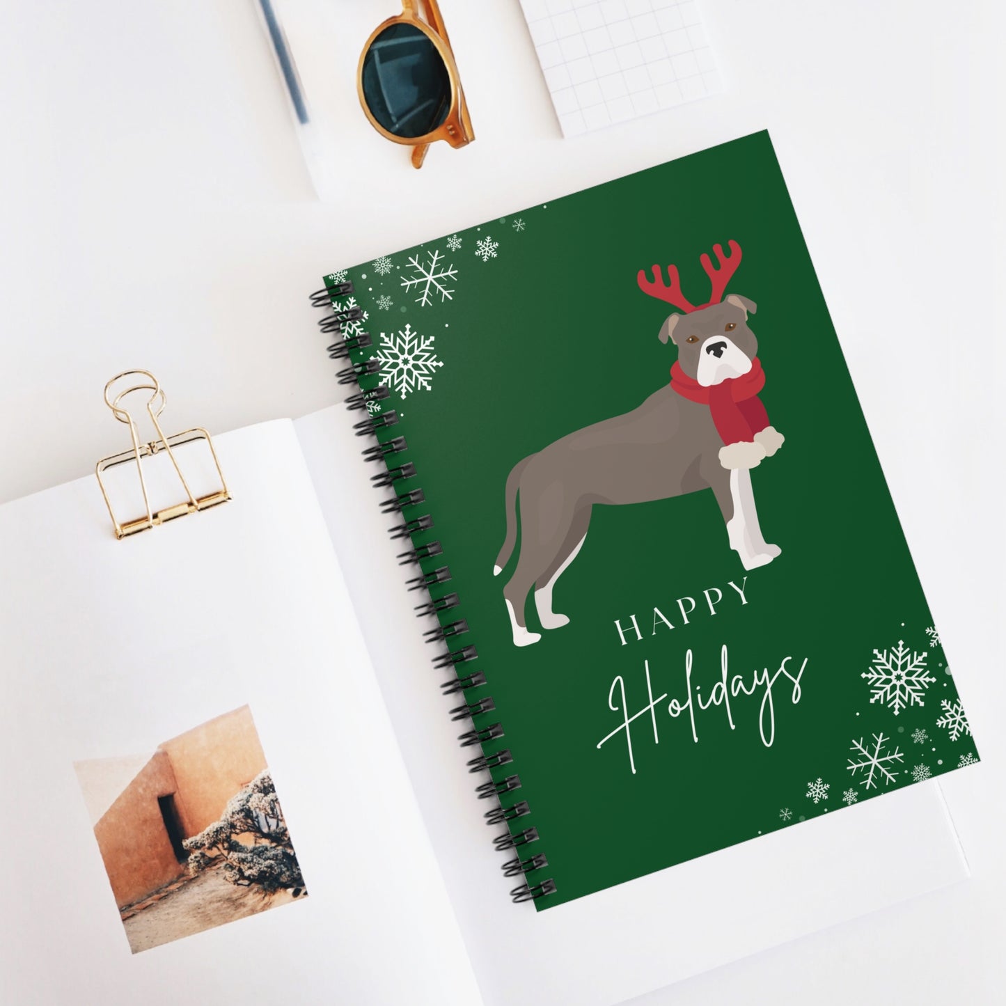 Happy Holidays Staffordshire Terrier College Ruled Spiral Notebook
