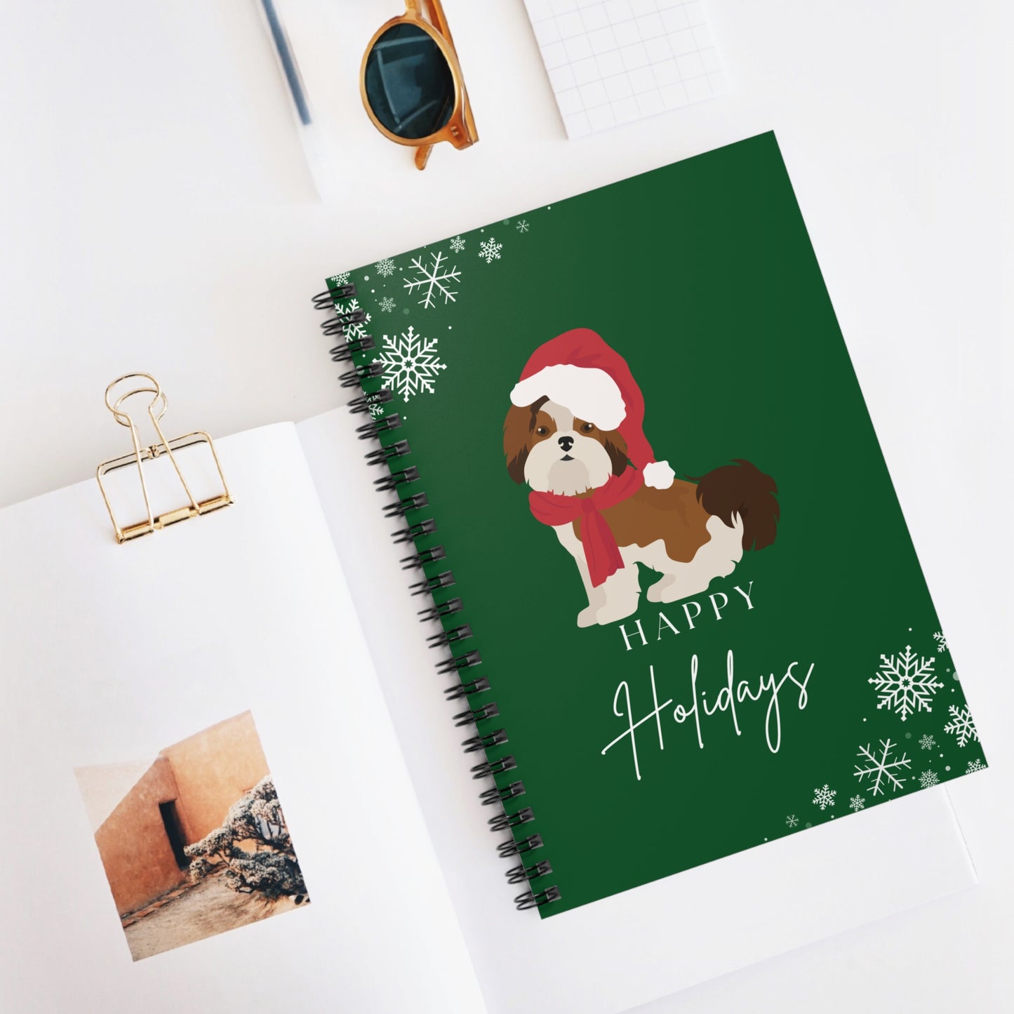Happy Holidays Shih Tzu College Ruled Spiral Notebook