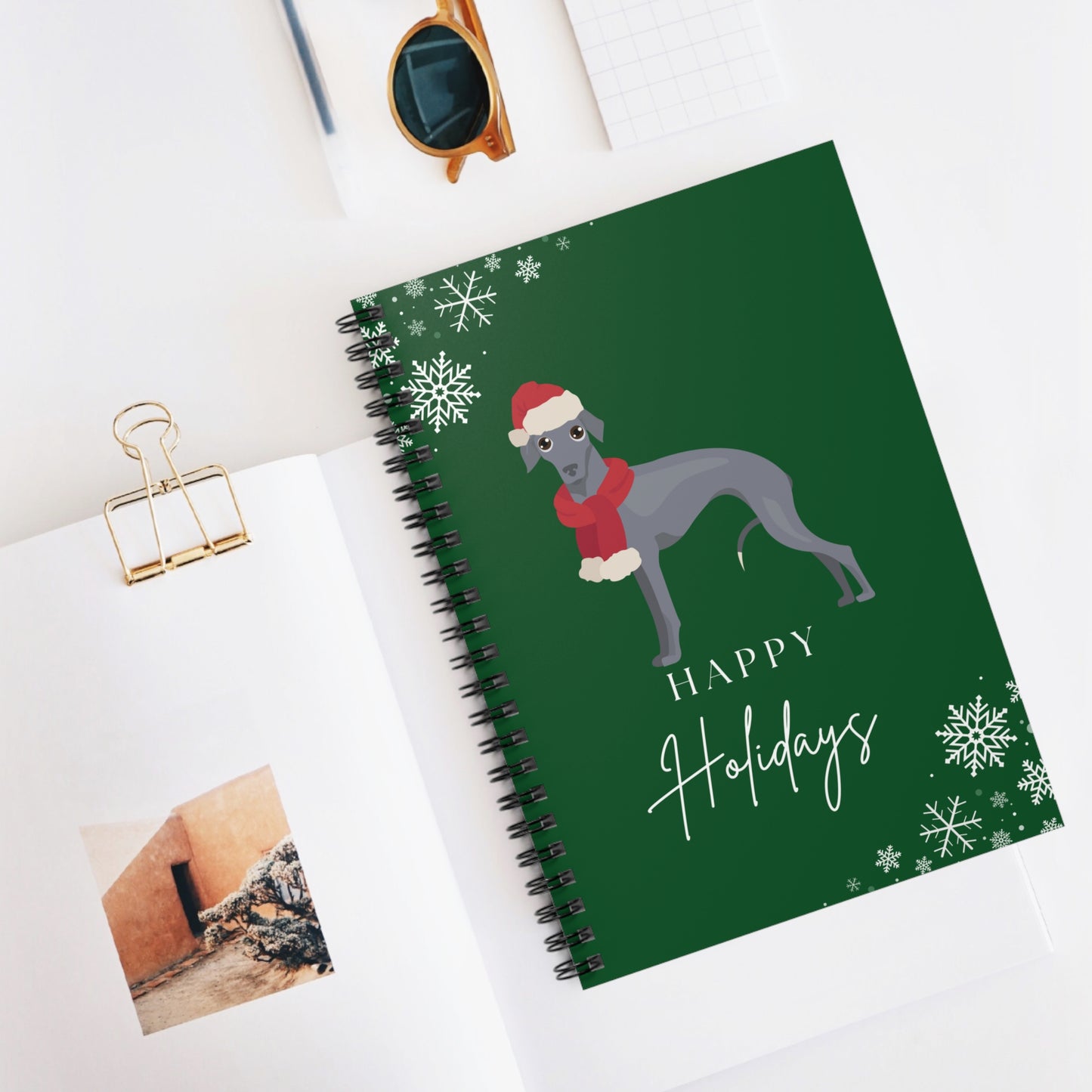 Happy Holidays Whippet College Ruled Spiral Notebook