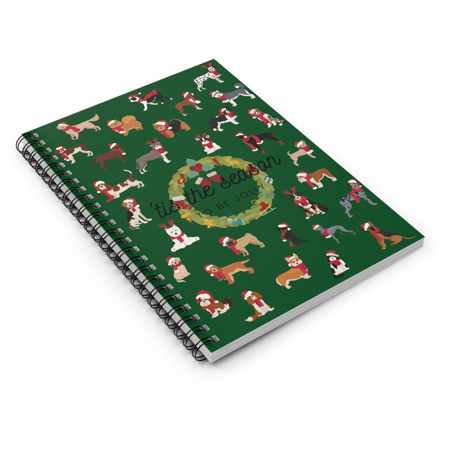 'tis the Season to be Jolly Holiday Christmas Dog College Ruled Spiral Notebook