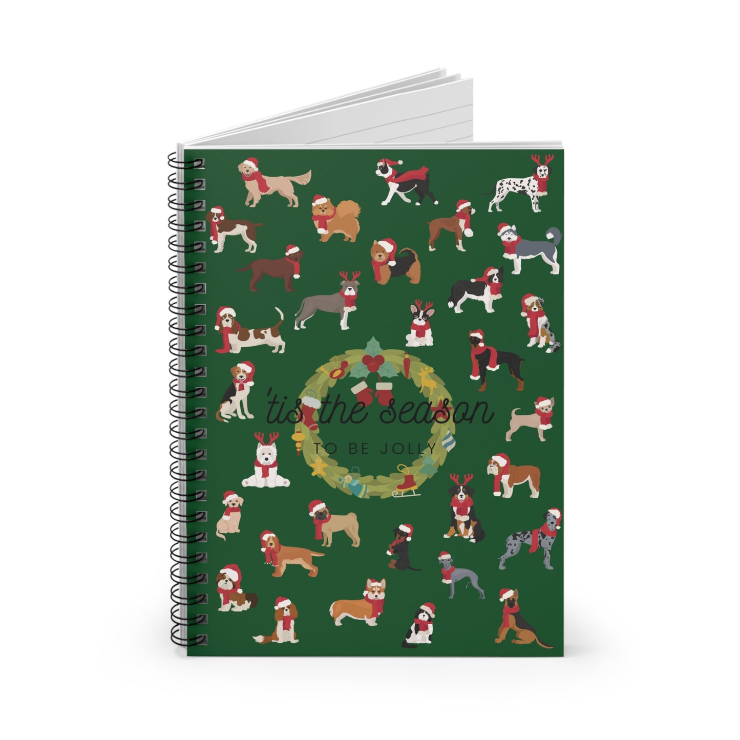 'tis the Season to be Jolly Holiday Christmas Dog College Ruled Spiral Notebook