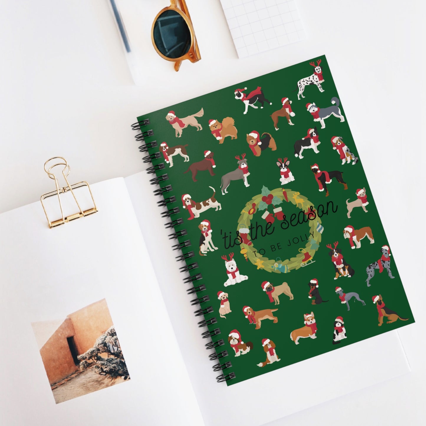 'tis the Season to be Jolly Holiday Christmas Dog College Ruled Spiral Notebook