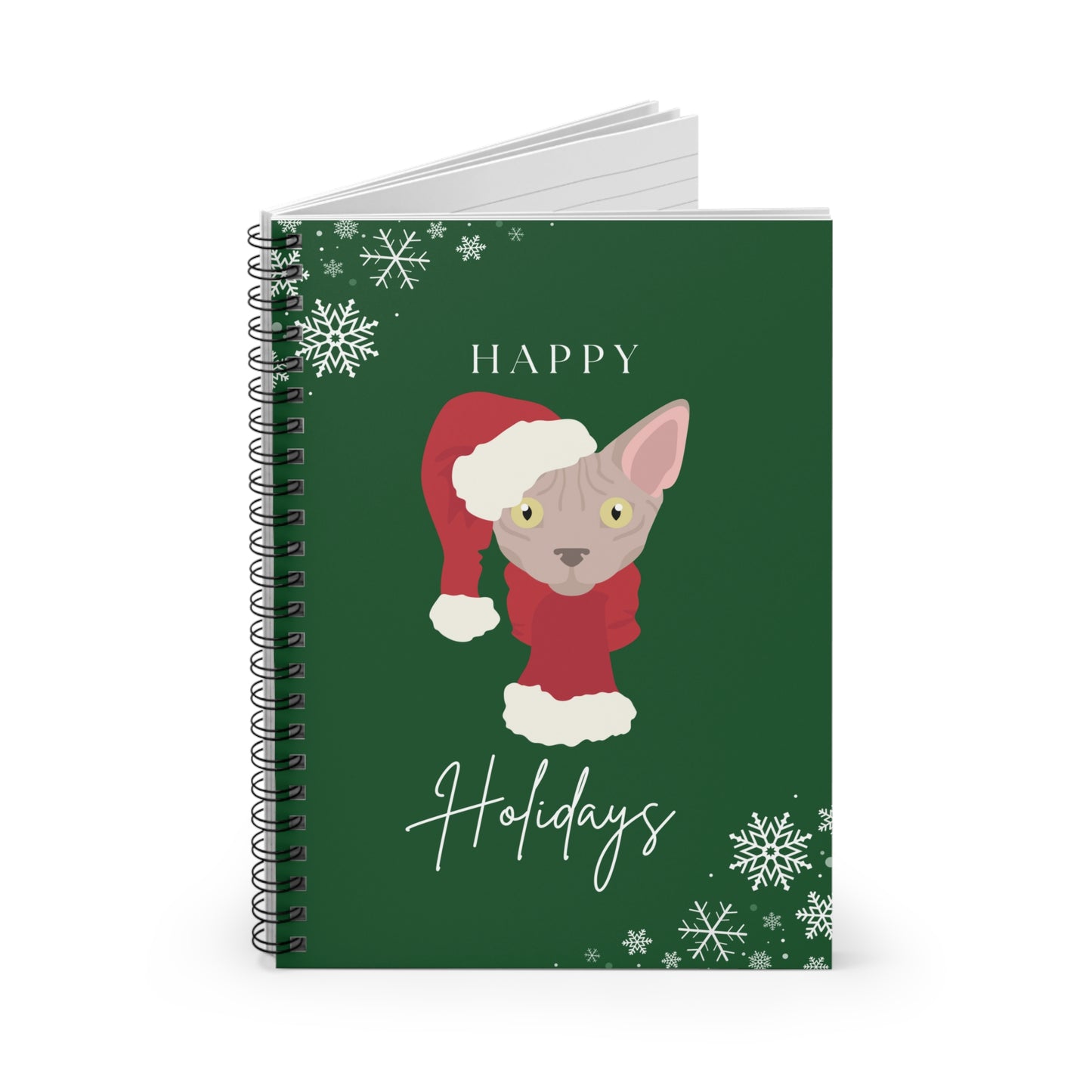 Happy Holidays Sphynx Cat College Ruled Spiral Notebook