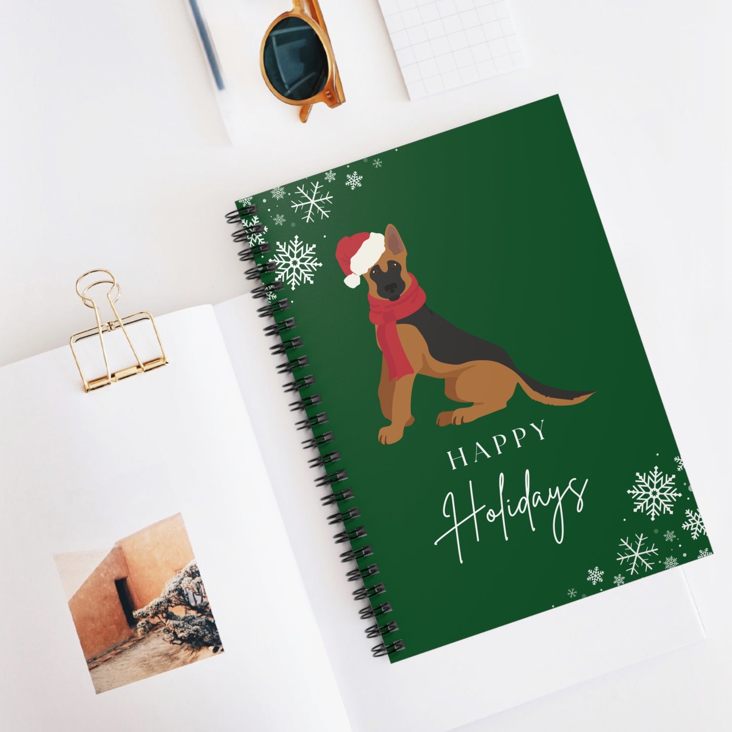 Happy Holidays German Shepherd College Ruled Spiral Notebook