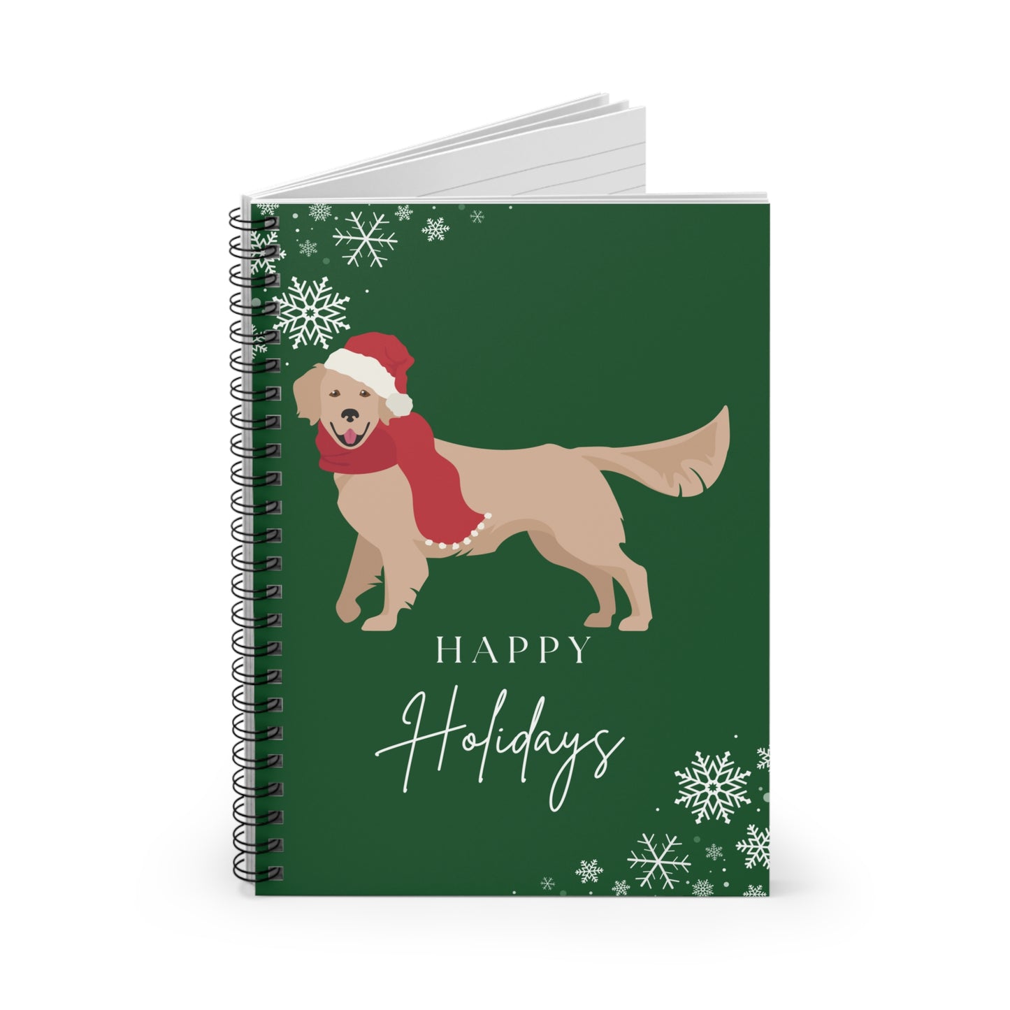 Happy Holidays Golden Retriever College Ruled Spiral Notebook