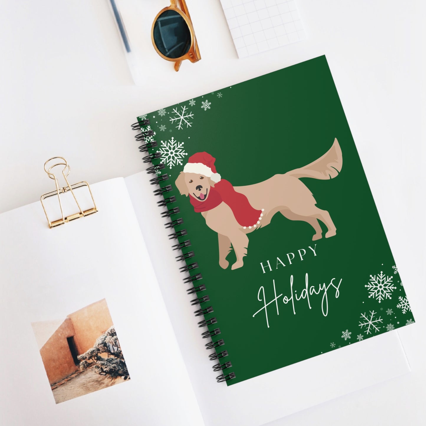 Happy Holidays Golden Retriever College Ruled Spiral Notebook