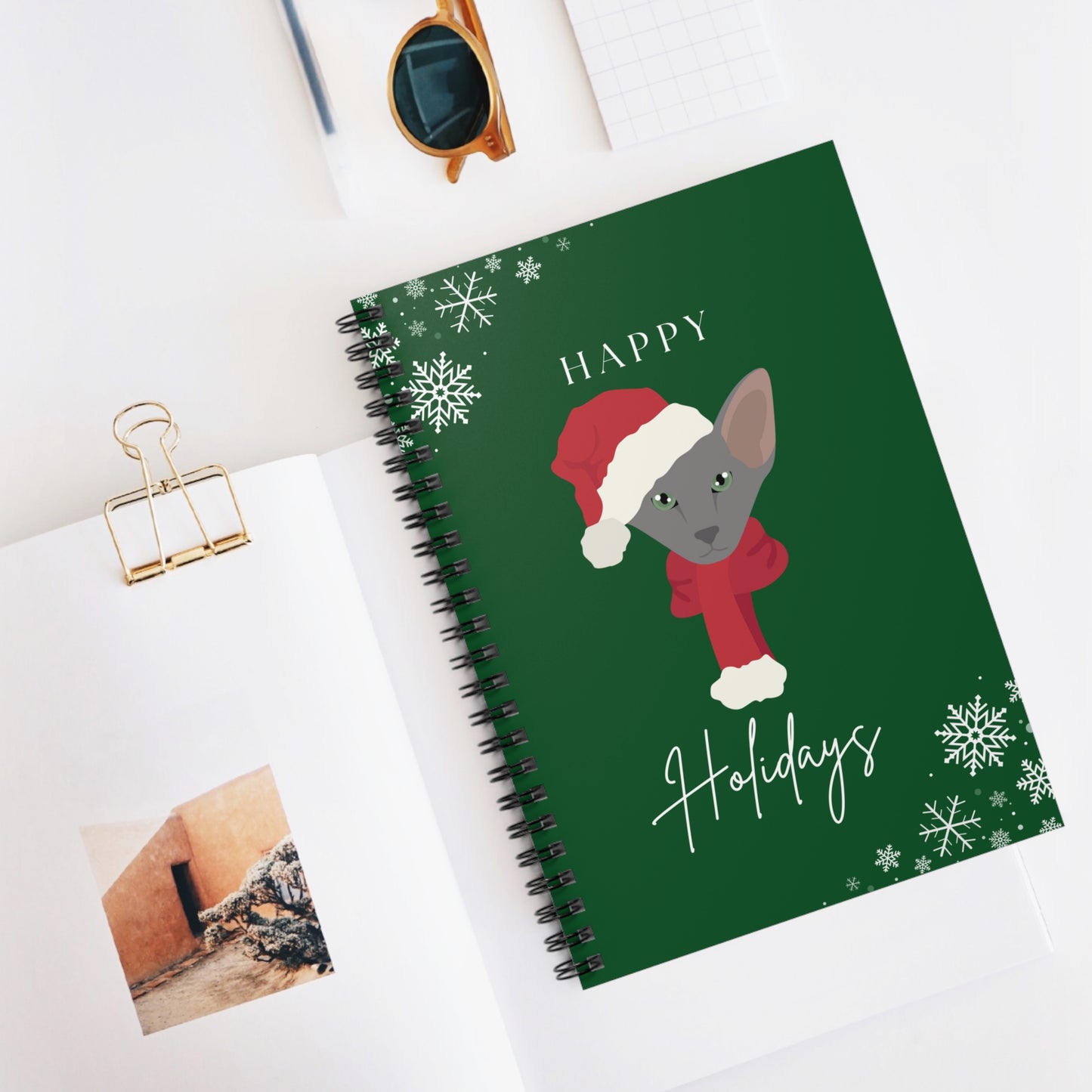 Happy Holidays Oriental Shorthair Cat College Ruled Spiral Notebook
