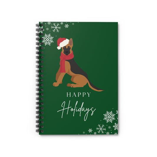 Happy Holidays German Shepherd College Ruled Spiral Notebook