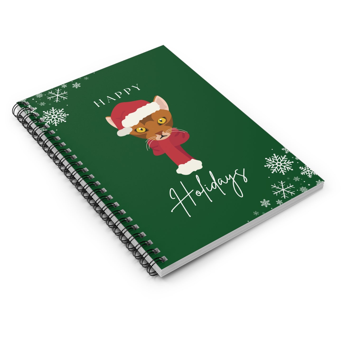 Happy Holidays Abyssinian Cat College Ruled Spiral Notebook