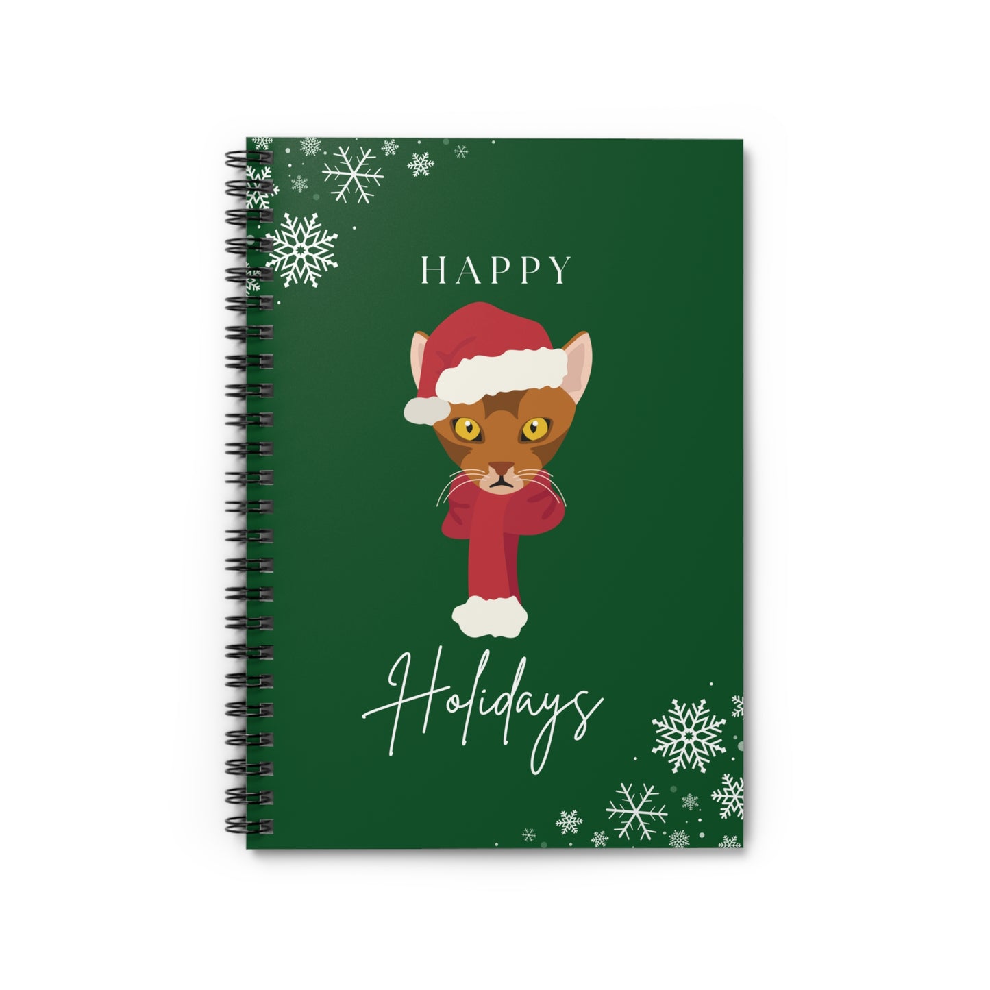 Happy Holidays Abyssinian Cat College Ruled Spiral Notebook