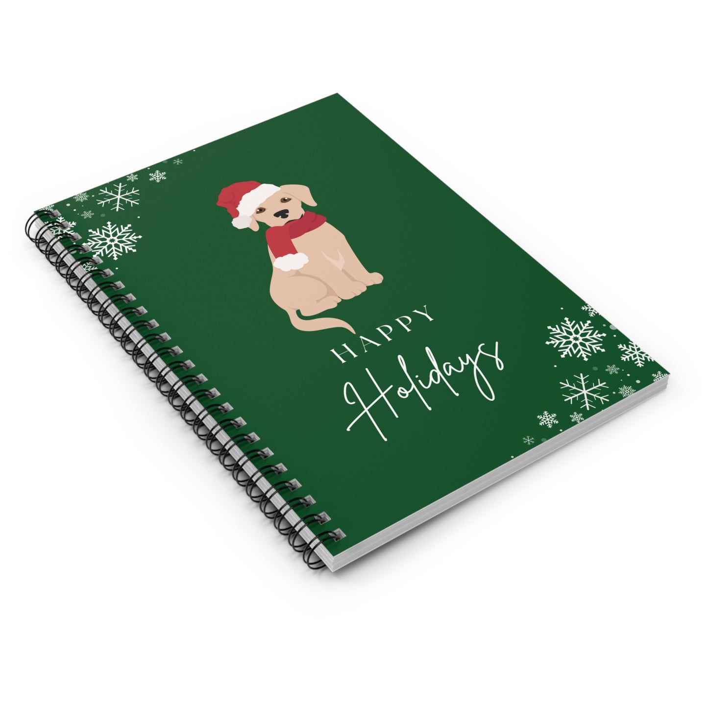 Happy Holidays Yellow Labrador Puppy College Ruled Spiral Notebook