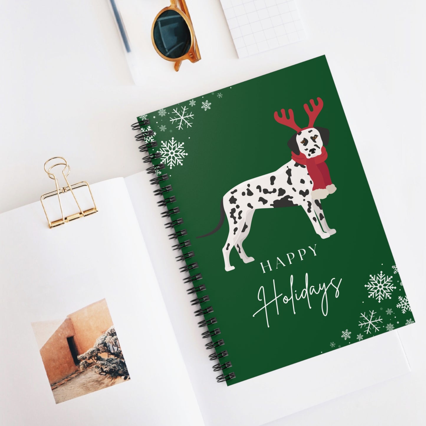 Happy Holidays Dalmatian College Ruled Spiral Notebook