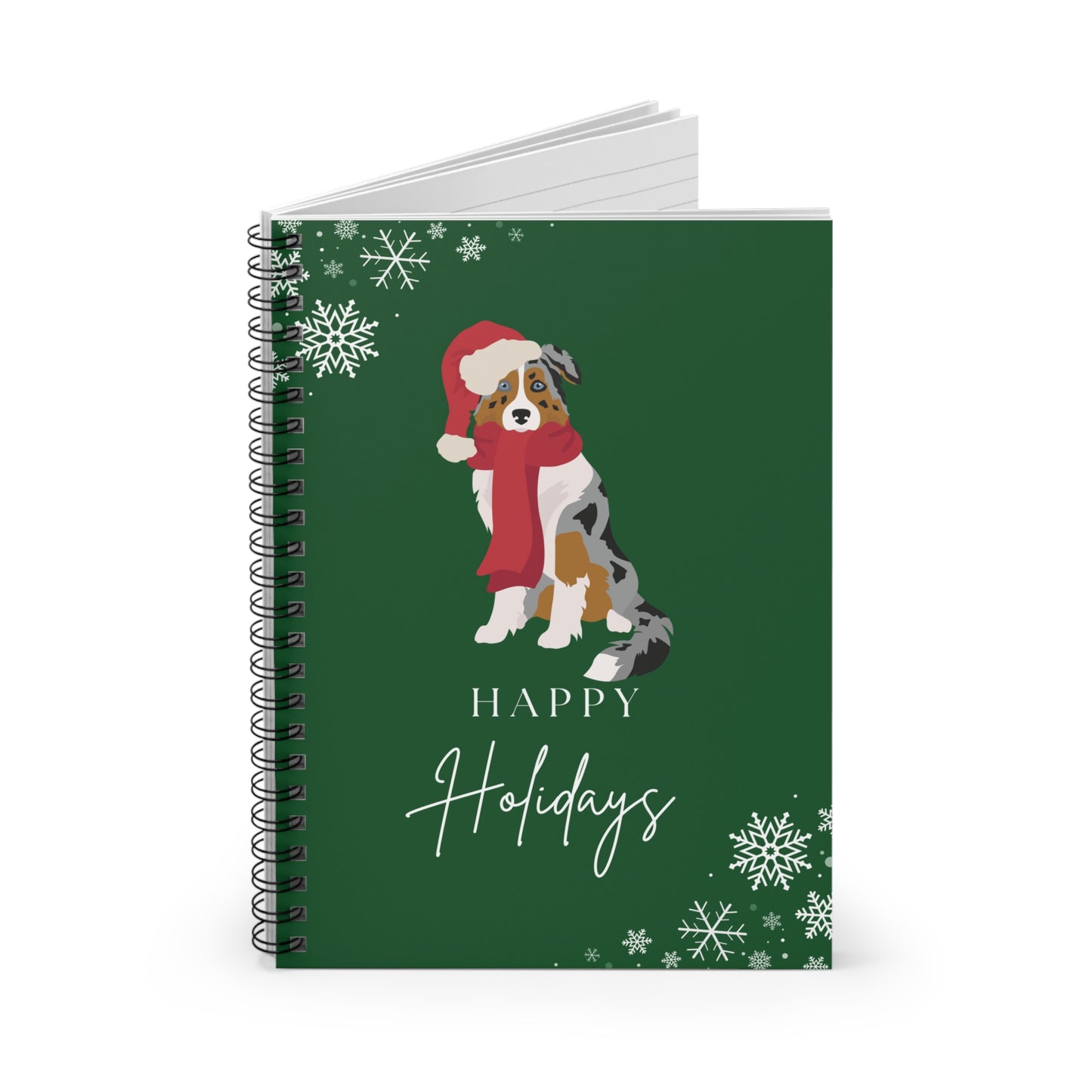 Happy Holidays Australian Shepherd College Ruled Spiral Notebook