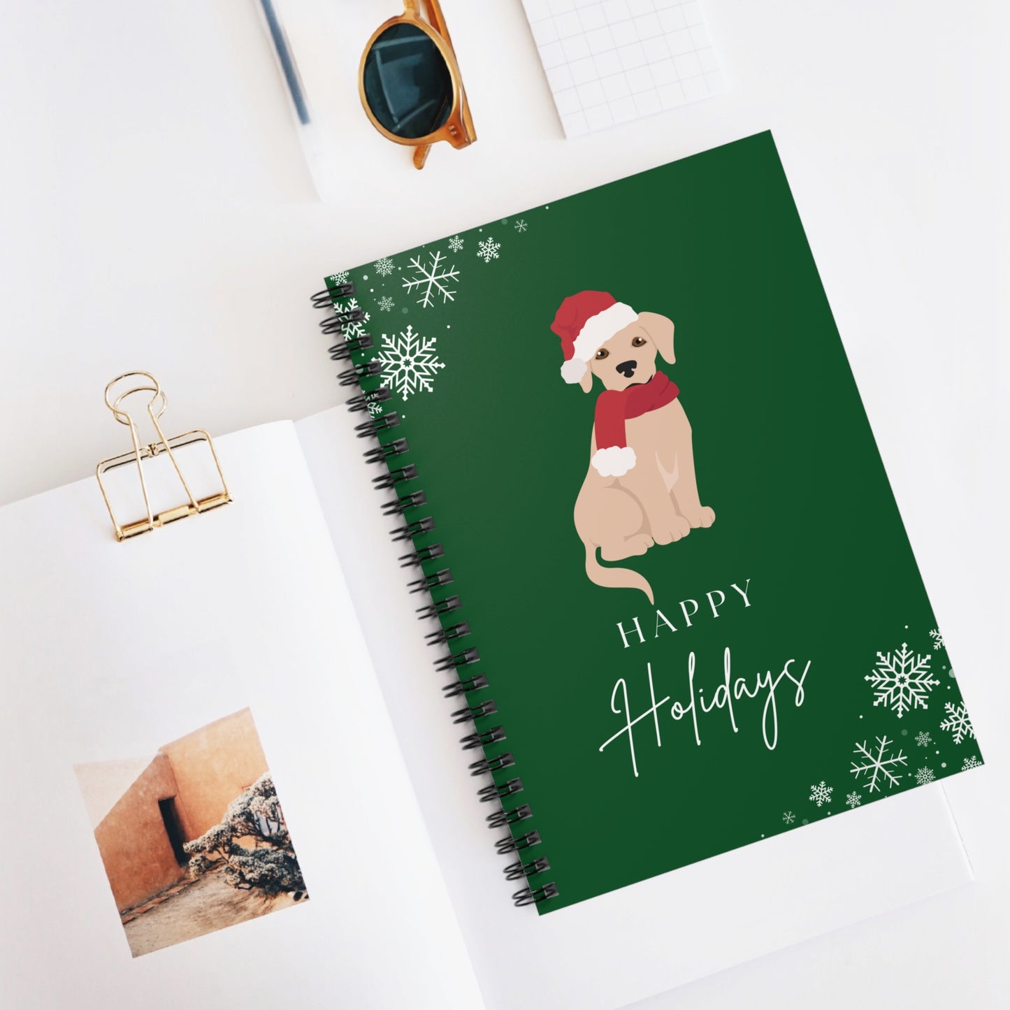 Happy Holidays Yellow Labrador Puppy College Ruled Spiral Notebook