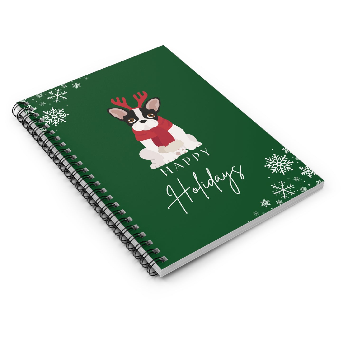 Happy Holidays Boston Terrier Puppy College Ruled Spiral Notebook