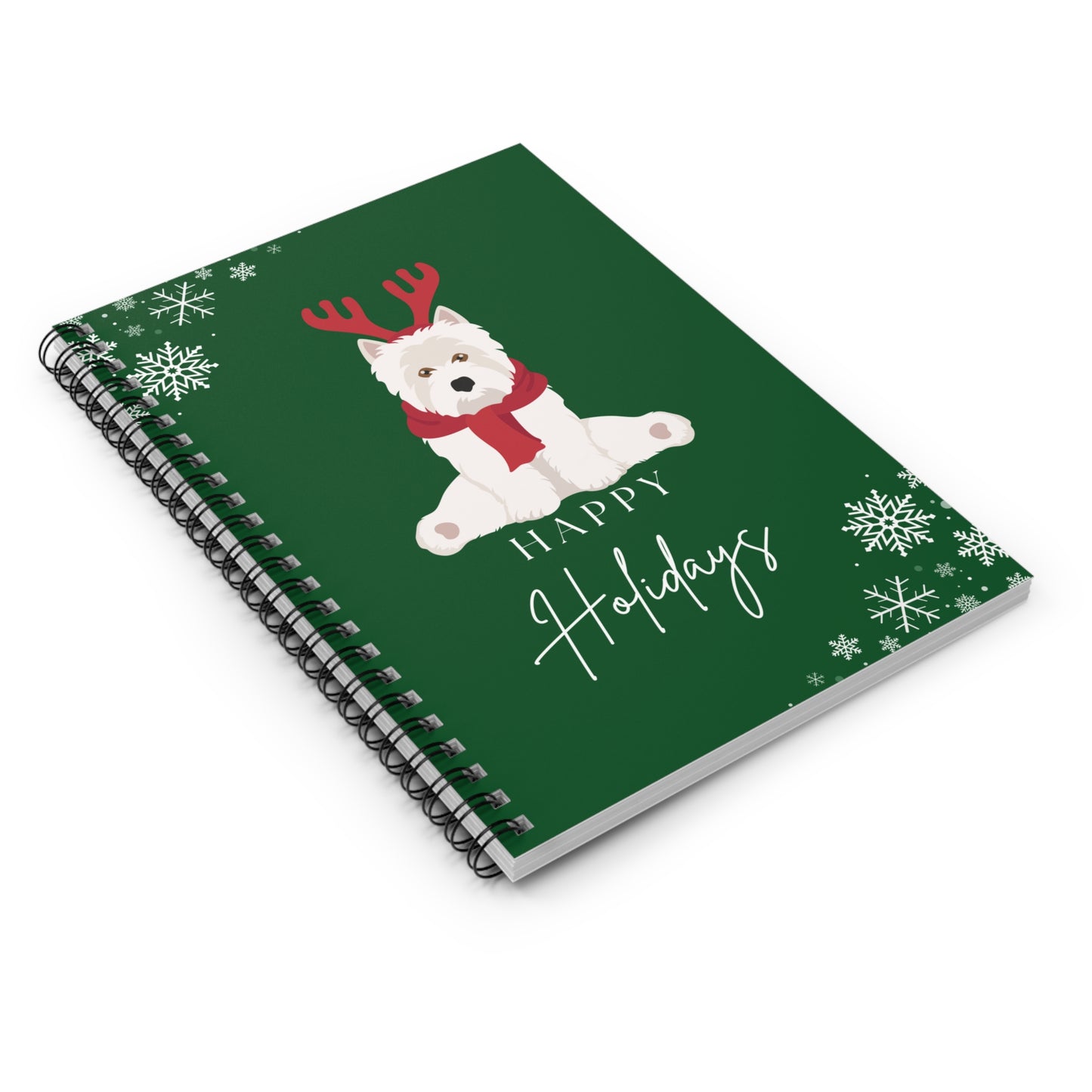 Happy Holidays West Highland White Terrier College Ruled Spiral Notebook