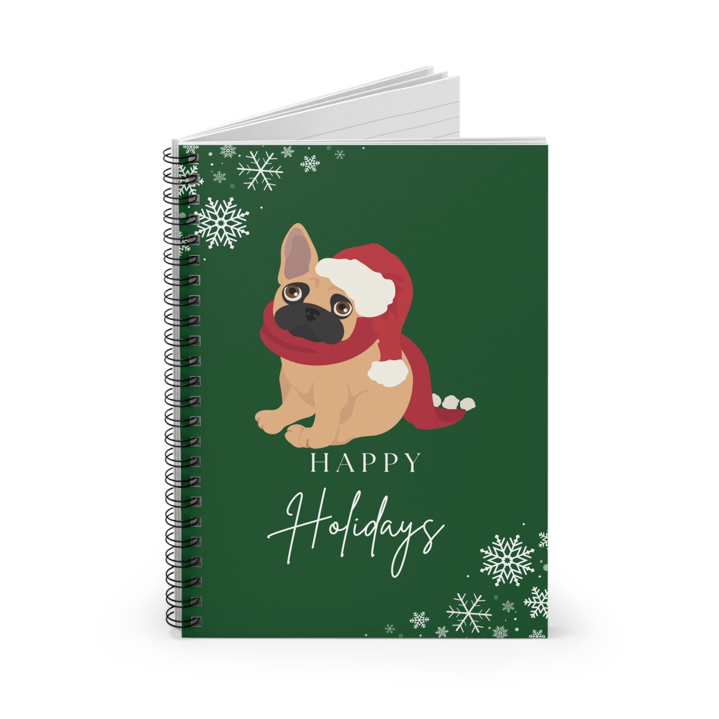 Happy Holidays French Bulldog College Ruled Spiral Notebook