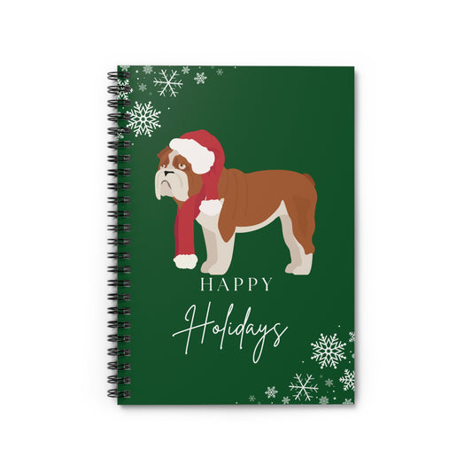 Happy Holidays Bulldog College Ruled Spiral Notebook