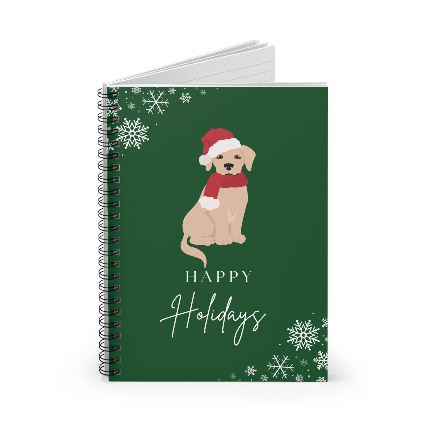 Happy Holidays Yellow Labrador Puppy College Ruled Spiral Notebook