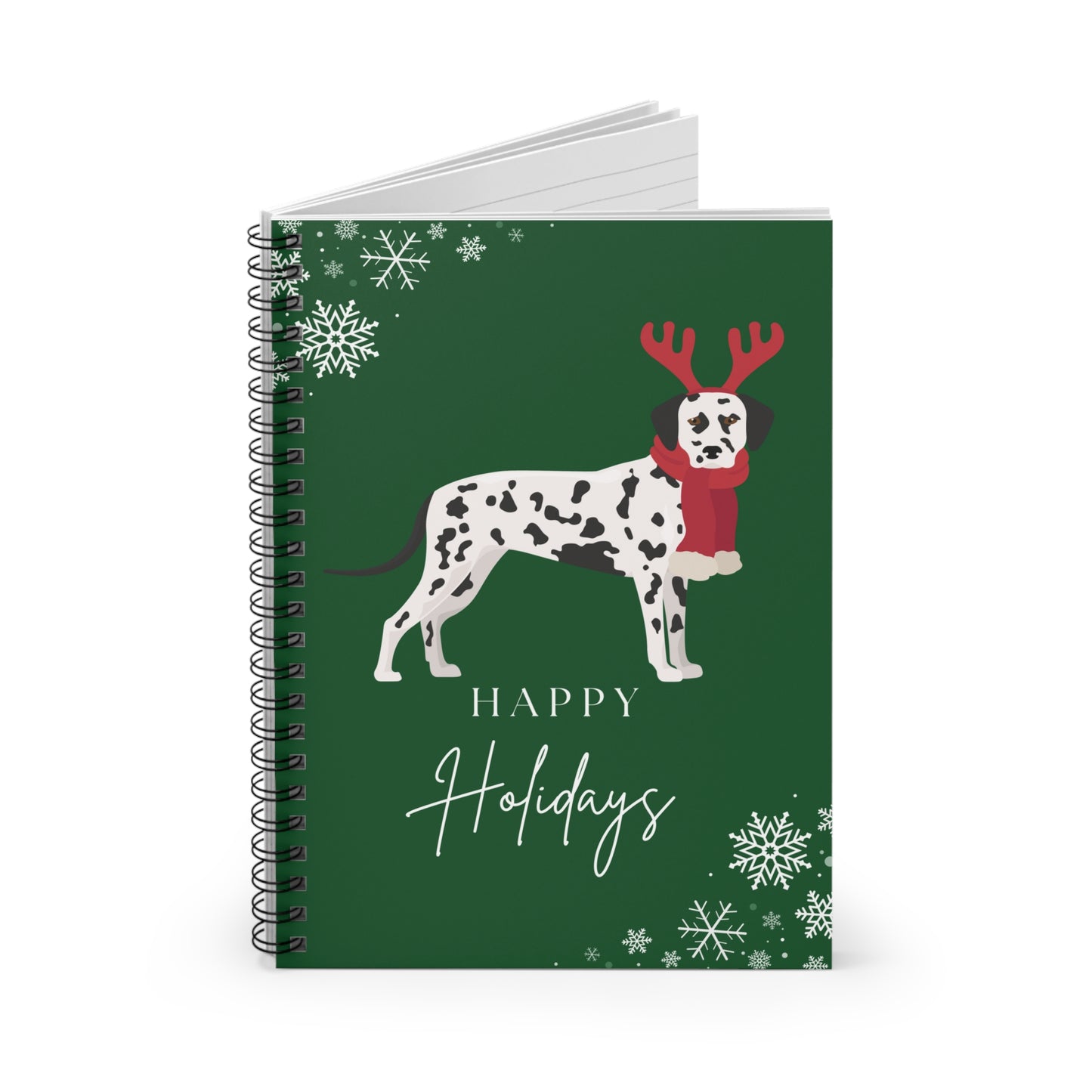 Happy Holidays Dalmatian College Ruled Spiral Notebook