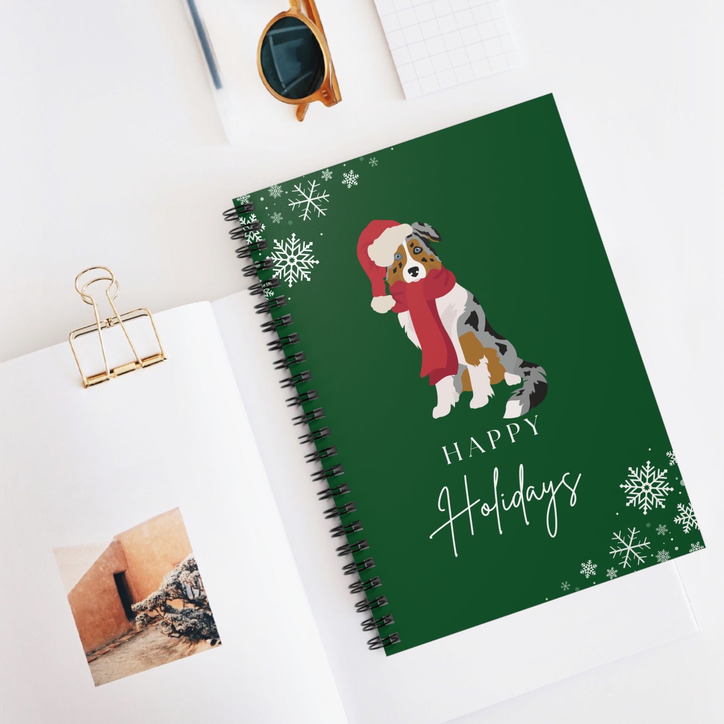 Happy Holidays Australian Shepherd College Ruled Spiral Notebook