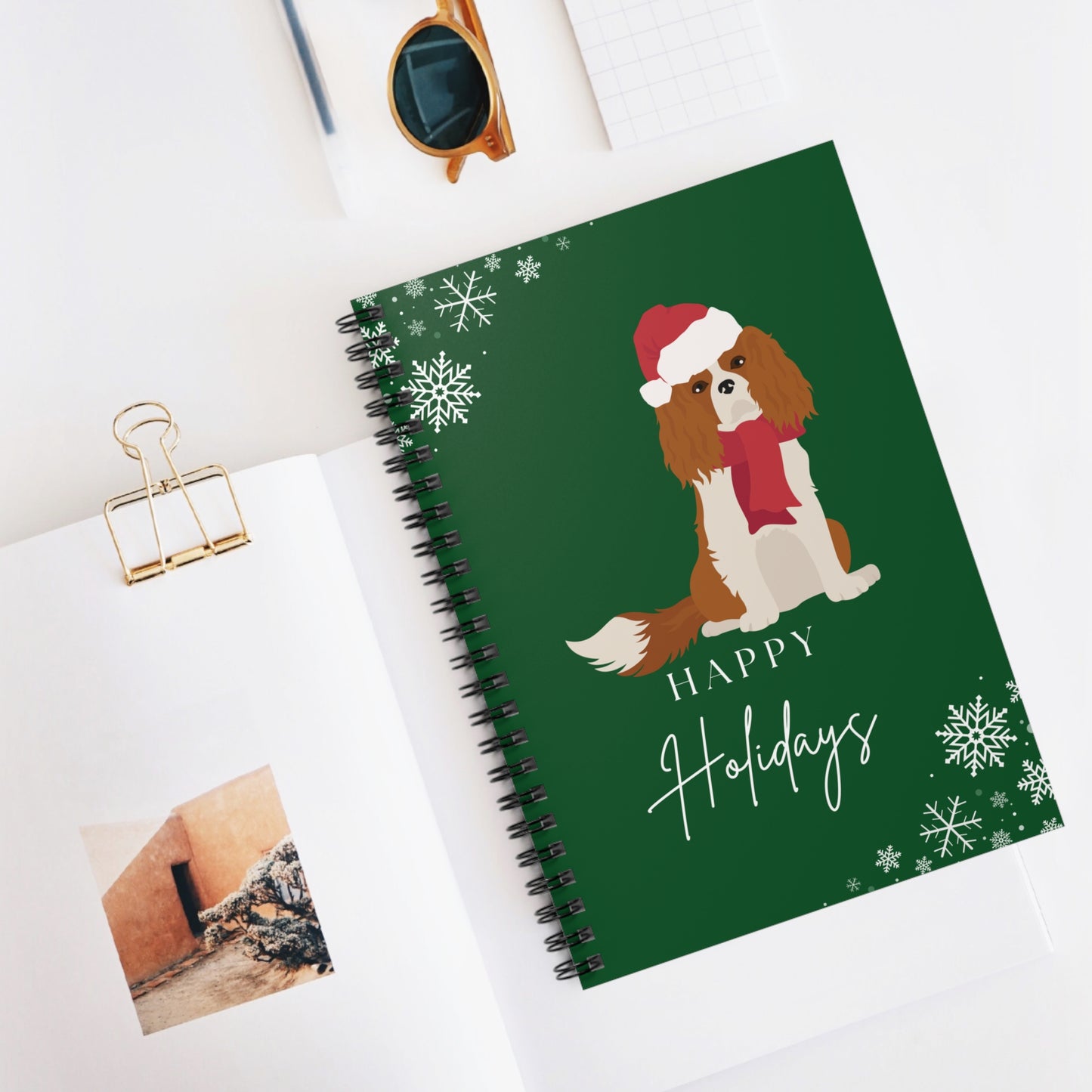 Happy Holidays Cavalier King Charles Spaniel College Ruled Spiral Notebook