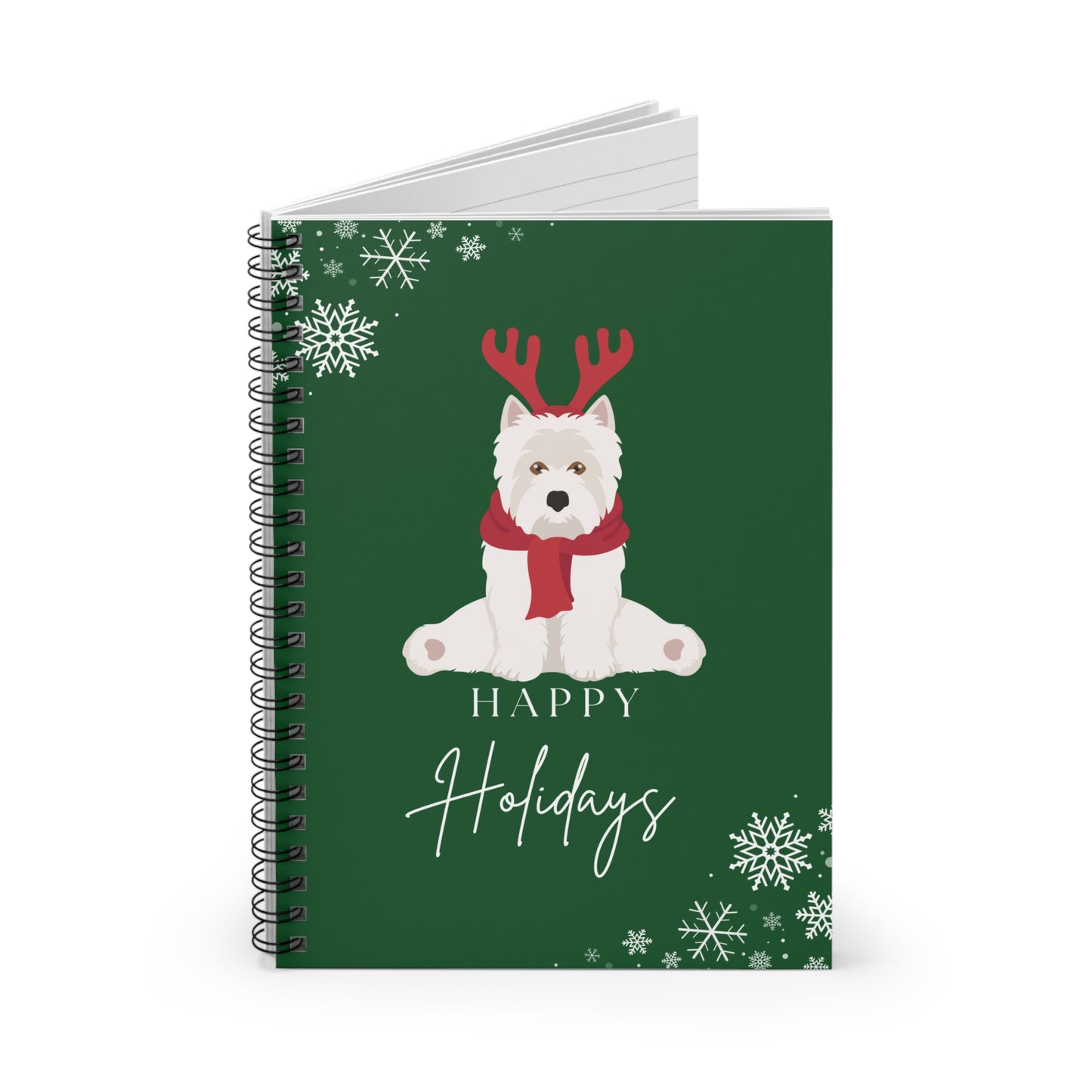 Happy Holidays West Highland White Terrier College Ruled Spiral Notebook