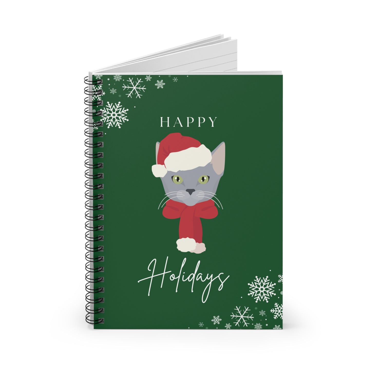 Happy Holidays Russian Blue Cat College Ruled Spiral Notebook