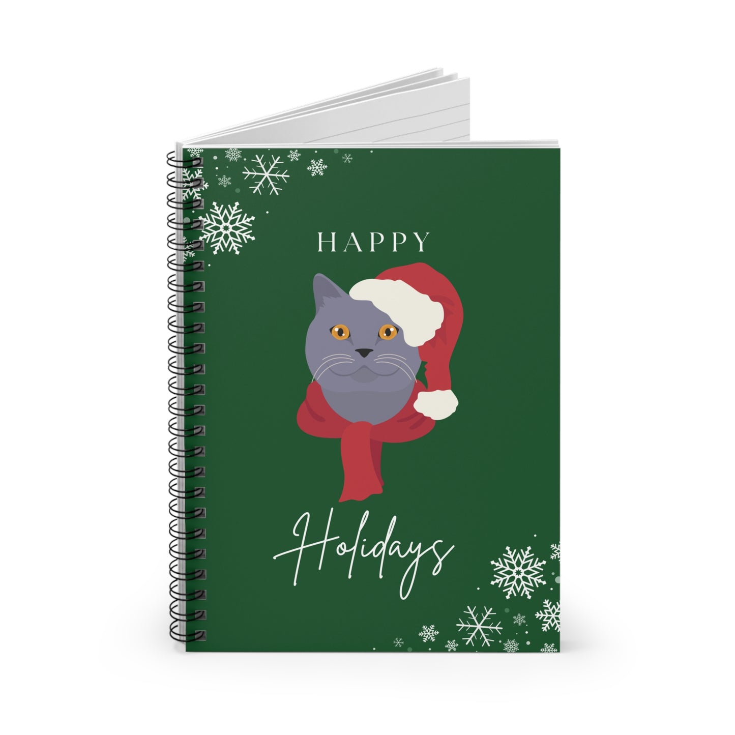 Happy Holidays British Shorthair Cat College Ruled Spiral Notebook