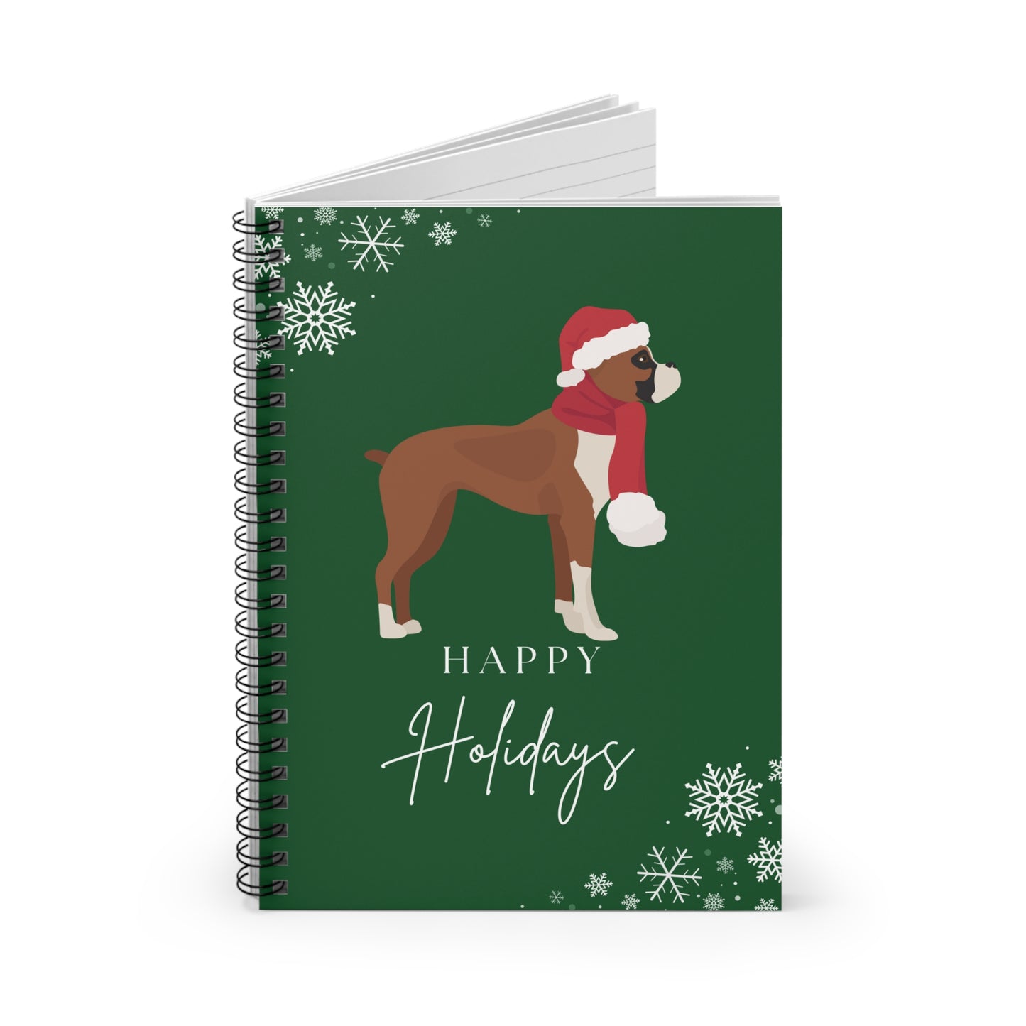 Happy Holidays Boxer College Ruled Spiral Notebook