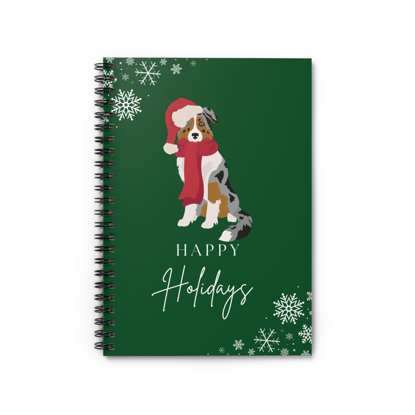 Happy Holidays Australian Shepherd College Ruled Spiral Notebook