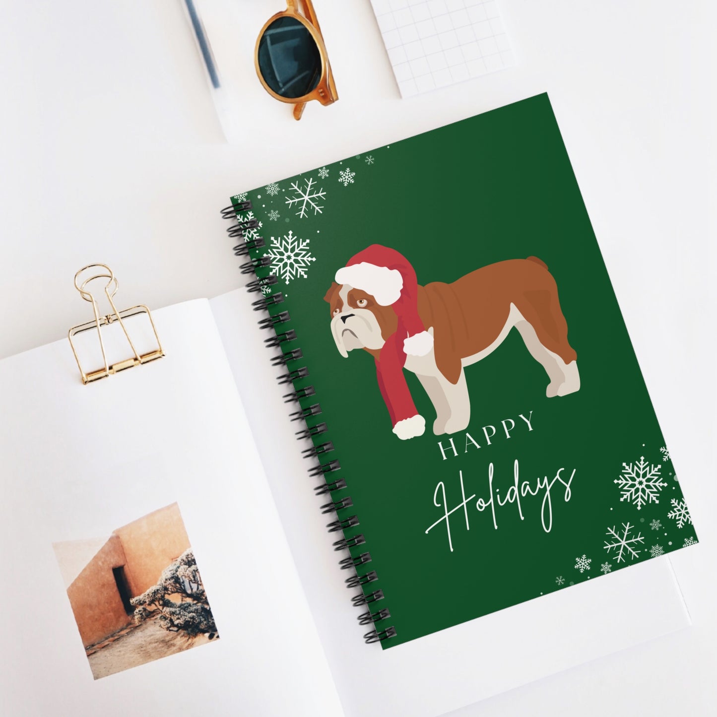 Happy Holidays Bulldog College Ruled Spiral Notebook