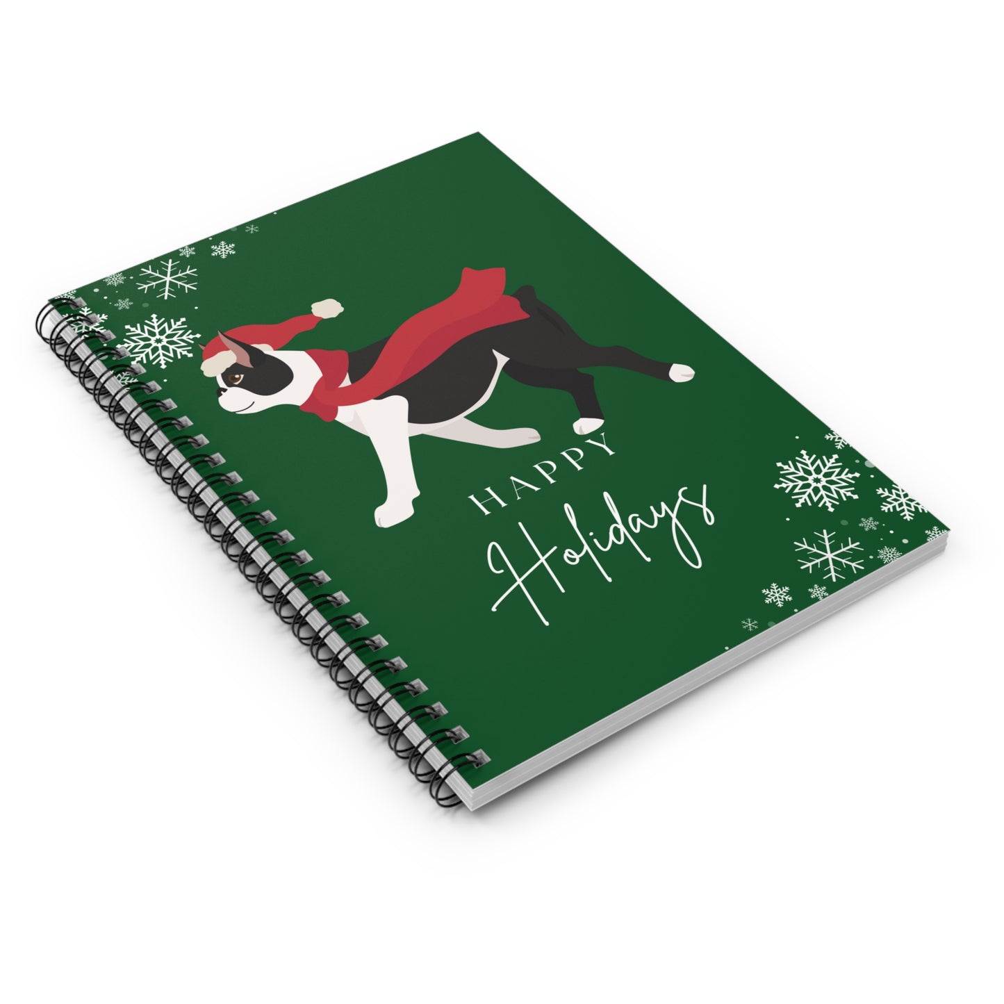 Happy Holidays Boston Terrier College Ruled Spiral Notebook