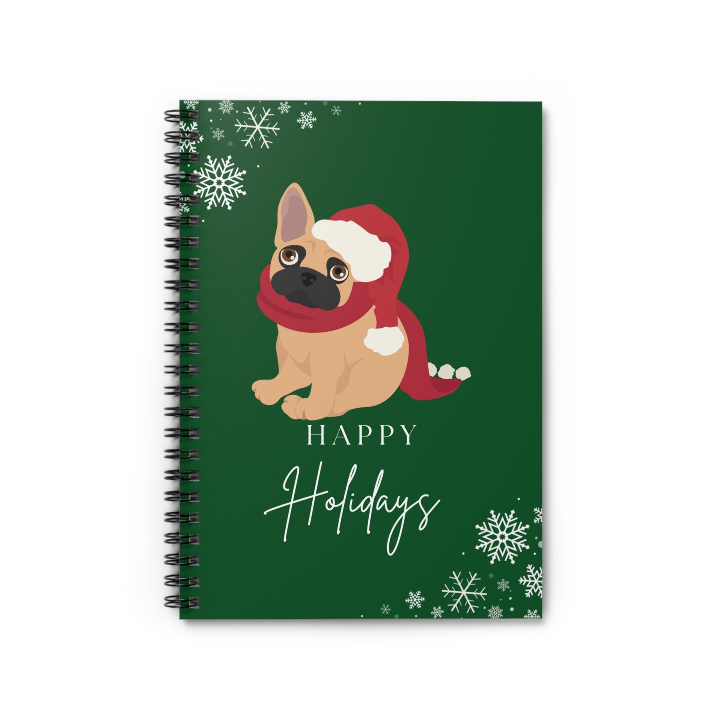 Happy Holidays French Bulldog College Ruled Spiral Notebook