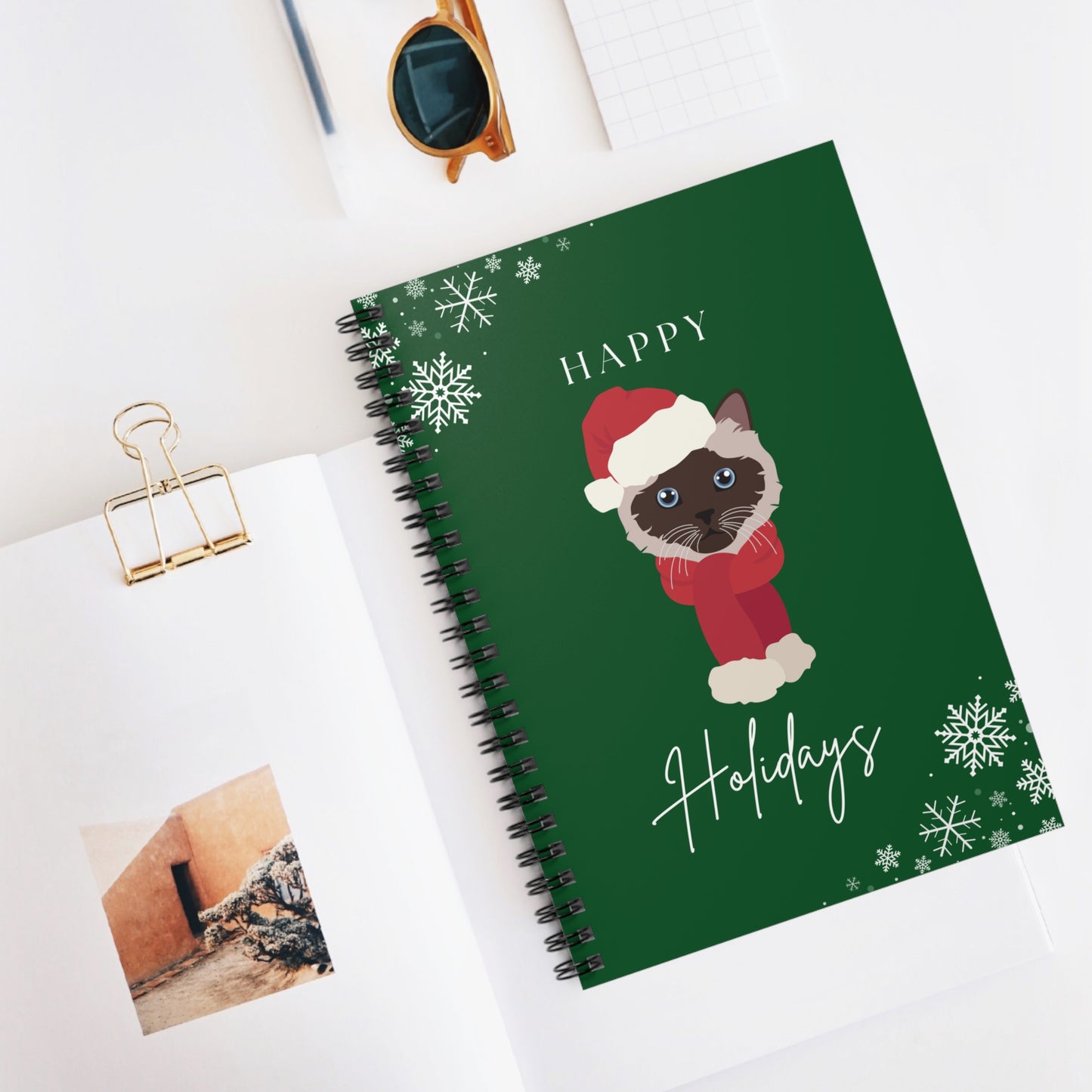 Happy Holidays Birman Cat College Ruled Spiral Notebook