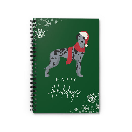 Happy Holidays Great Dane College Ruled Spiral Notebook