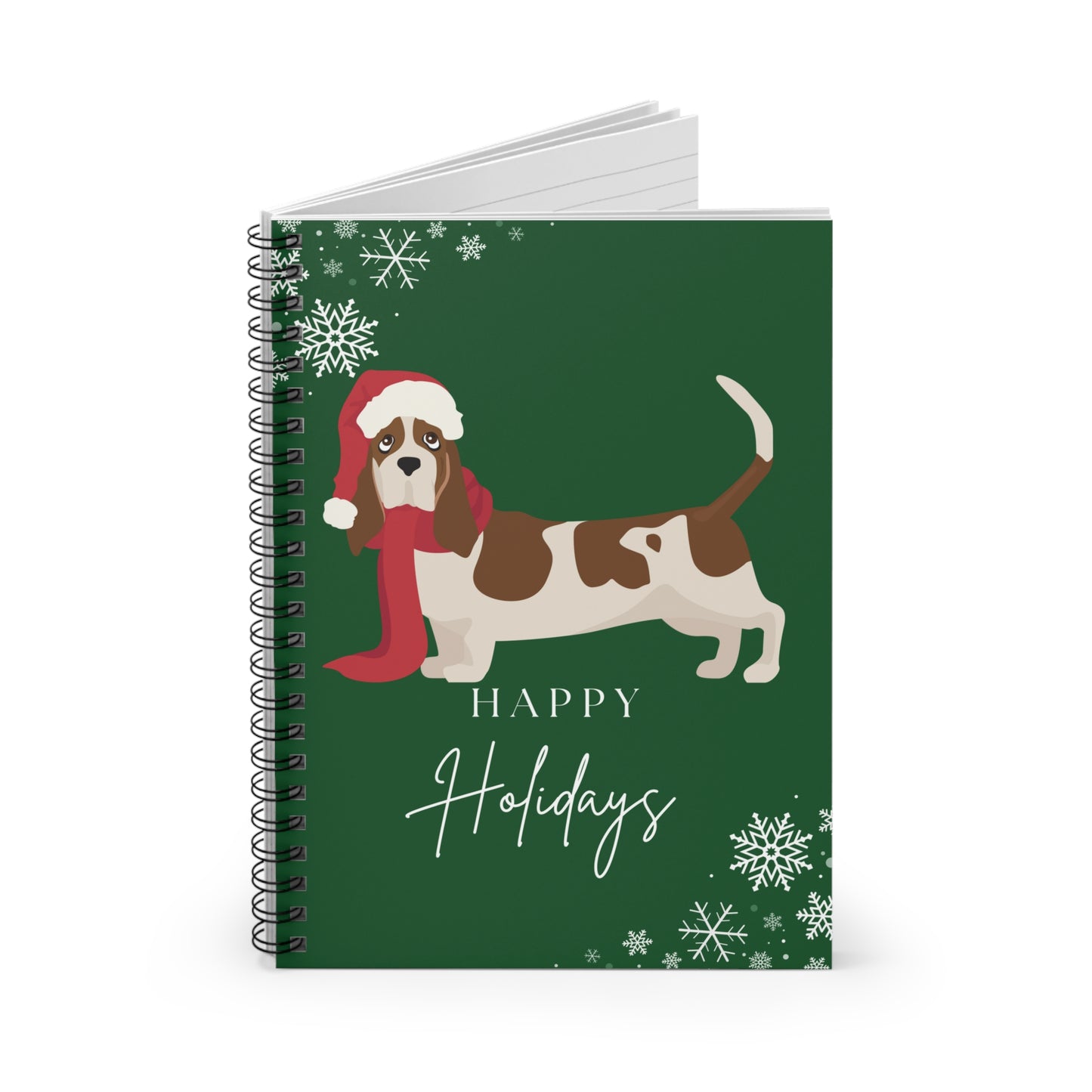 Happy Holidays Basset Hound College Ruled Spiral Notebook