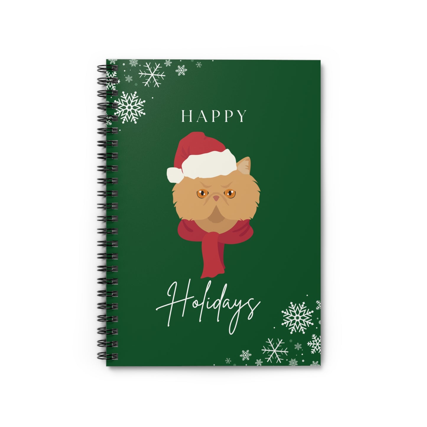 Happy Holidays Persian Cat College Ruled Spiral Notebook