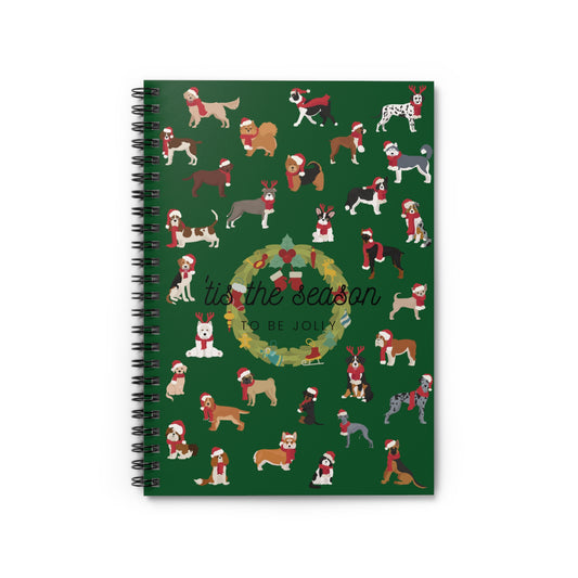 'tis the Season to be Jolly Holiday Christmas Dog College Ruled Spiral Notebook