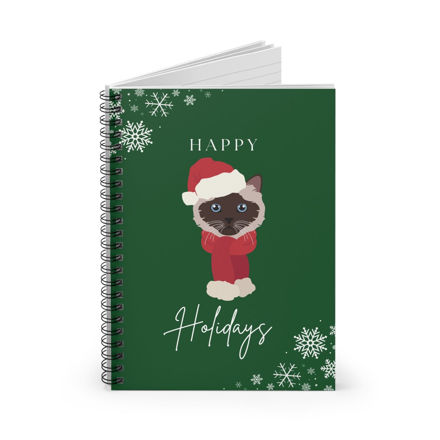 Happy Holidays Birman Cat College Ruled Spiral Notebook